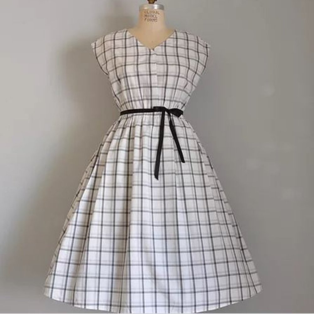 Vintage Dress - B&W plaid